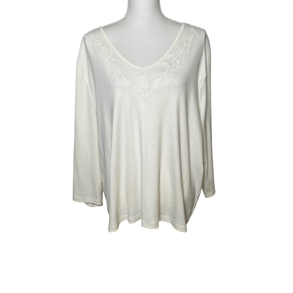 Lauren Ralph Lauren Women Top Cream Floral Embroidered V-Neck 3/4 Sleeve plus 3X